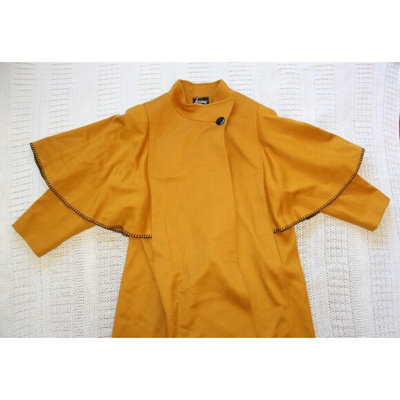 VTG 70'S Loring Forstmann Wool Blend Coat 2X Mustard Cape Old Money Goblincore - Picture 6 of 12
